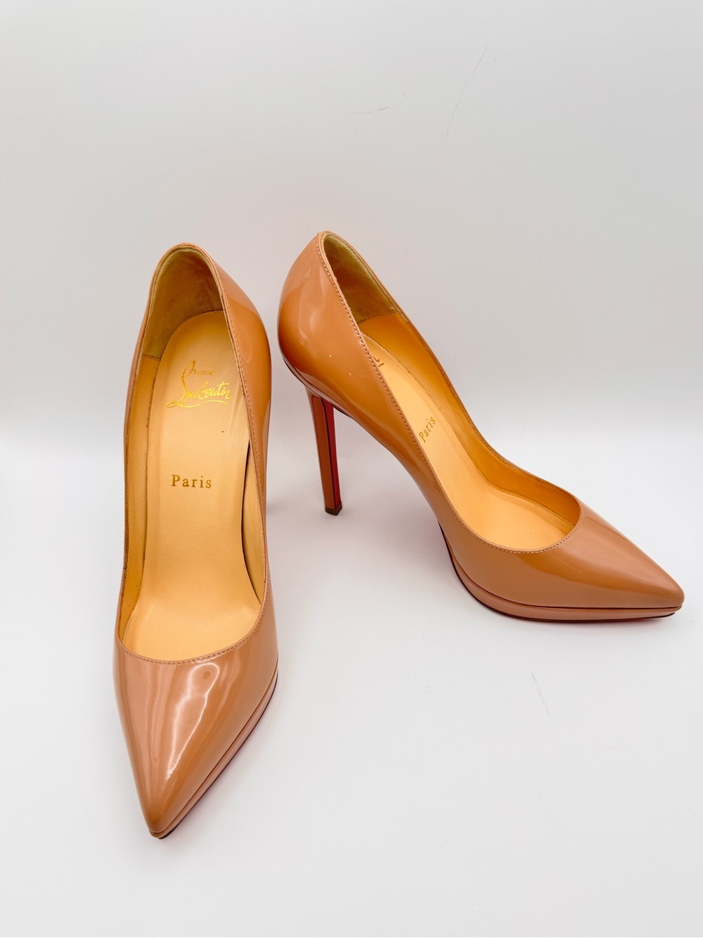 Christian Louboutin Pigalle Follies 120 Nude Patent Leather Pumps EU 38